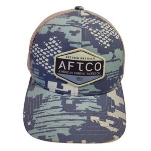 AFTCO Blue Digital Camo Trucker Hat Any Fish Any Water Fishing Snapback Cap